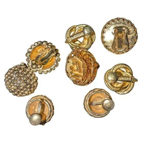 Vintage Gold-Tone Clip-On & Screw-Back Earring Set Marked - Picture 2 of 7